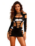 SuperLove Sexy Long Sleeves Hollow Out Mini Dress 3569 Black L-XXL