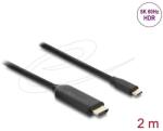Delock USB Type-C - HDMI kábel (DP Alt Mode) 8K 60 Hz-hez HDR funkcióval 2 m fekete (80599)