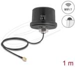 Delock WiFi 7 antenna RP-SMA-dugó 3, 1 - 3, 5 dBi irányítatlan, csatlakozókábellel ULA100 1 m, tetőre szerelhető, kültéri, fekete (81468)