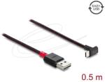 Delock EASY-USB 2.0 kábel A-típusú csatlakozódugó - USB Type-C csatlakozódugó, ívelt felfelé / lefelé, 0, 5 m, fekete (81549)