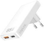 LogiLink Kettős USB aljzat adapter, 65 W, USB-A, USB-C, extra vékony, fehér (PA0368)