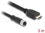 Delock M12 kábel A-kódú, 17 tűs anya- HDMI apa 3 m fekete (81219)