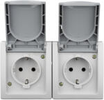 Schrack Falon kívüli dupla dugaljzat, vízszintes, rugós, IP54 - EV211014 (EV211014)