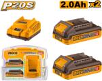 INGCO Baterie (Acumulator) 20V 2Ah Set 2 buc cu Incarcator (nou) INGCO FBCPK2212E (FBCPK2212E)