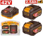 INGCO Baterie (Acumulator) 42V 2.5Ah Set 2 Buc cu Incarcator INGCO FBCPM25221 (FBCPM25221)