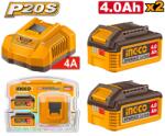 INGCO Baterie (Acumulator) 20V 4Ah Set 2 buc + Incarcator INGCO FBCPK2013E (FBCPK2013E)