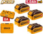 INGCO Baterie (Acumulator) 20V 5AH Set 4 buc cu Incarcator Dublu (nou) INGCO FBCLI20285 (FBCLI20285)
