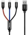 Baseus Three Primary Colors 3 az 1-ben USB-A - Lightning + USB-C + Micro-USB adatkábel, 3.5A, 1.2m, Fekete CAMLT-BSY01
