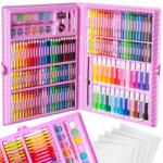 Procart Trusa pictura si desen, valiza 168 piese, set creativ pentru copii, roz (621752-PINK)