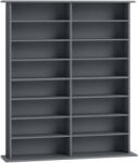 HOMCOM Raft pentru CD și DVD cu 16 compartimente și 12 rafturi reglabile, capacitate max. 720 CD/396 DVD și Blu-ray, gri | Aosom Romania (836-602V00GY)