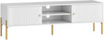 HomCom Comodă TV, mobilier TV pentru televizoare de până la 165, 1 cm cu 2 uși, 2 compartimente deschise, picioare din oțel, 140x38x45, 9cm, alb | Aosom Romania (83B-500V00WT)