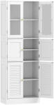 HomCom Dulap pentru baie cu 3 compartimente și 2 uși din sticlă și lemn, rafturi reglabile, 60x30x170 cm, alb | Aosom Romania (834-885V00WT)