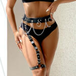 SuperLove Bold Soul One Leg Garter & Waist Harness with Chains & Rings 81229 Black