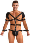 SuperLove Sexy Body Harness for Men with Zipped Crotch & Handcuffs 270 Black L