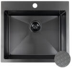 Laveo MALAWI fekete színű, struktúrált felületű beépíthető inox mosogató szifonnal, 50x58x20 cm (SLM_710H) - modernkonyha