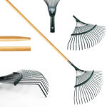 Malatec Kerti gereblye levelekhez és fűhöz, legyező alakú, 42 cm, fa nyéllel, 120 cm