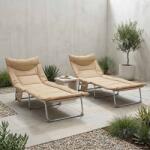 vidaXL Sezlong pliabil cu perne 2 pcs Bej GartenMobel Dekor (42032386)