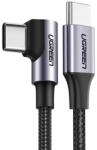 UGREEN USB-C - USB-C kábel, ferde, QC 3.0, PD, 3A, 60W, 1m (fekete)