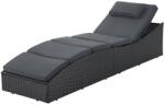 Juskys Șezlong exterior poliratan negru cu pernă gri, 200x60 cm (51541)