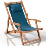 Juskys Șezlong exterior acacia, albastru, 160 kg, poliester UV (302423)