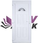 Extruplast Logistic SRL 100X210 cm-es műanyag bejárati ajtó balos fehér színben EUROPA 1 üveges díszpanellel crepy üvegezés X-tru (BEA100210BB-X-TRU-EUROPA124)