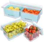 Belle Vous Set 3 cutii depozitare alimente Belle Vous, din plastic fara BPA, depozitare frigider, pentru fructe si legume, capace etanse si tavi de scurgere detasabile, Albastru/Transparent (5061014881073)