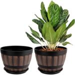 Belle Vous Set 2 ghivece pentru flori Belle Vous, 22.5 x 16.3 cm, 5L, Cu tava suport, Interior/Exterior, Plastic, Maro/Negru (5061014881301)