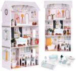 ECOTOYS Alice дървена къща за кукли, 3 нива, 4 стаи, 9 мебелни части (D8211)