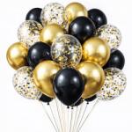 PartyBee Lufi Szett Arany Konfetti Króm Fekete Arany Átlátszó 30db30cm