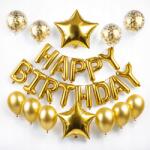 PartyBee Szülinapi Lufi Szett Happy Birthday Csillag Konfetti Arany 25 db-os