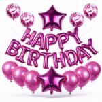 PartyBee Happy Birthday Csillag Konfetti Lufi Szett Rózsaszín 25 db-os