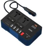 Linomag Invertor de Tensiune Auto Portabil, Linomag®, 12V DC la 220V AC, 300W, Afisaj Digital, Prize Universale EU/UK/USA/AU, USB 4.1A, Protectie la Supratensiune, Negru (90i3)