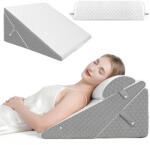 Linomag Set 3 Perne Ortopedice Reglabile 10 în 1 Linomag®, Forma de Pana, pentru Somn Confortabil, Recuperare Post-Operatorie si Suport pentru Spate, Gat si Picioare, Husa Detasabila si Lavabila, Alb/Gri Plum