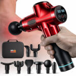 Linomag Aparat pentru Masaj Profesional Tip Pistol Linomag®, 8 Capete de Schimb, 30 de Viteze, 2800rpm, 2000mAh, Autonomie 6h, Motor 30W Silentios, Ecran Touch-Screen, Recuperare Musculara si Relaxare, Rosu ( Aparat de masaj