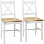 HomCom Set de 2 scaune de sufragerie din lemn masiv scaun de bucătărie stil rustic spătar încrucișat alb și stejar | Aosom Romania (835-909V01WT)