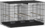 PawHut Colivie volieră interior oțel cu separator 4 bârne tavă glisantă 4 hrănitoare 76 x 46 x 46 cm negru | Aosom Romania (D10-106V00BK)