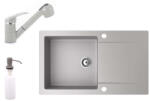 NERO Gránit mosogató NERO Gold + kihúzható zuhanyfejes Shower csaptelep + adagoló (szürke)