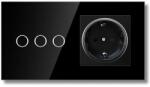 iUni Intrerupator touch si Priza, Rama sticla securizata, iUni 3Y, LED, Black (554100)