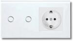 iUni Intrerupator touch dublu si Priza, Rama sticla securizata, iUni 2Y, LED (554070)
