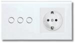 iUni Intrerupator touch triplu si Priza, Rama sticla securizata, iUni 3Y, LED (554094)
