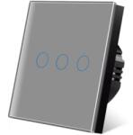 iUni Intrerupator touch iUni 3F, 3 Canale, Sticla Securizata, LED, Silver (550287)