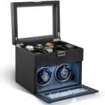 iUni Cutie intors ceasuri iUni, Watch Winder 2 + 8 spatii depozitare, Piele ecologica, Negru-Gri (559020)