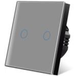 iUni Intrerupator touch iUni 2F, 2 Canale, Sticla Securizata, LED, Silver (550249)