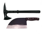 Depox Set Topor Pirate Skull, 39 cm si Cutit Wave Blade, 30 cm, DEPOX®, otel inoxidabil, negru (0974)