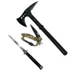 Depox Set Topor Survivor, Carabina multifunctionala si Briceag Stiletto, DEPOX®, otel (0976)