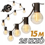 Savineo Kültéri fényfüzér kerti égősor girland 15m + 25db LED izzó sorolható IP44 E12 (SV1525)
