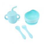 U-GROW Set 4 piese diversificare din silicon: Cana cu pai, bol (UG-422BL) Set pentru masa bebelusi
