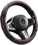 Autolife Genuine Leather Valódi bõr kormányvédõ 38cm, fekete-piros DW-5002R (00931)