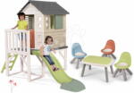 Smoby Set căsuță pe piloni și piloni și 3 scăunele House On Stilts Life Smoby extensibilă cu tobogan de 1, 5 m cu jet de apă (SM810802-33) Casuta pentru copii