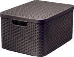 Keter Tárolókosár, Curver Style2 Lid L, sötétbarna, 45 x 25 x 33 cm, egymásra rakható, műanyag, rattan hatású, fogantyúkkal, fedeles, szögletes (TC2211388)